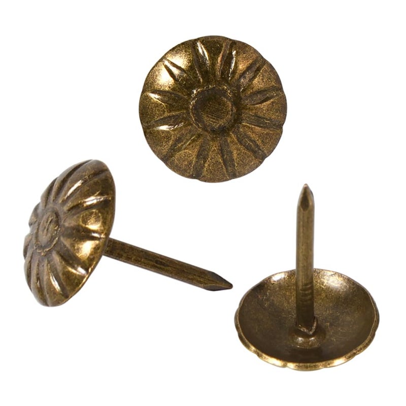 EXCEART 100pcs Decorative Thumb Tacks Push Pins Sofa Furniture Thumbtacks Flower Thumb Tacks Gold Pushpins for Photos Wall Maps Bulletin Board Corkboards (Brass) - Image 2